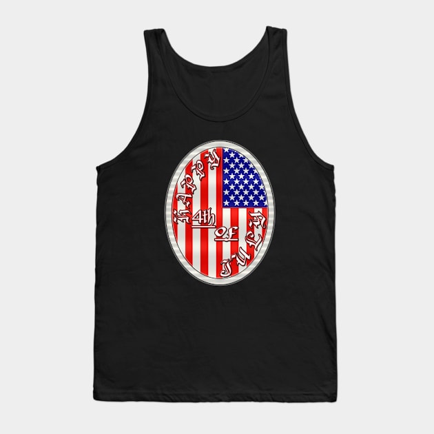 Happy 4th of July Flag Design - Fourth of July US American Flag Pendent Emblem - White Ring, White, Black and Red Letters Tank Top by CDC Gold Designs